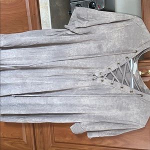 Boutique Speckled beige cross neck top